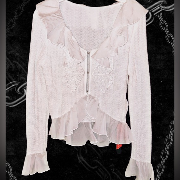 Elegant Gothic Whimsical Sheer Butterfly Blouse with Ruffles NWT - Picture 3 of 3